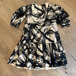 Girls Black and Cream Paint-Splash Long Sleeve Dress